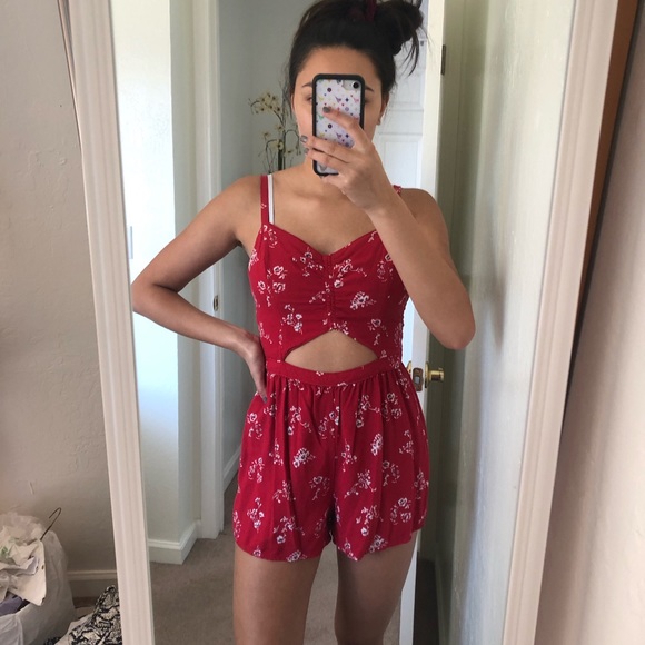 Hollister Dresses & Skirts - HOLLISTER Red Floral Romper